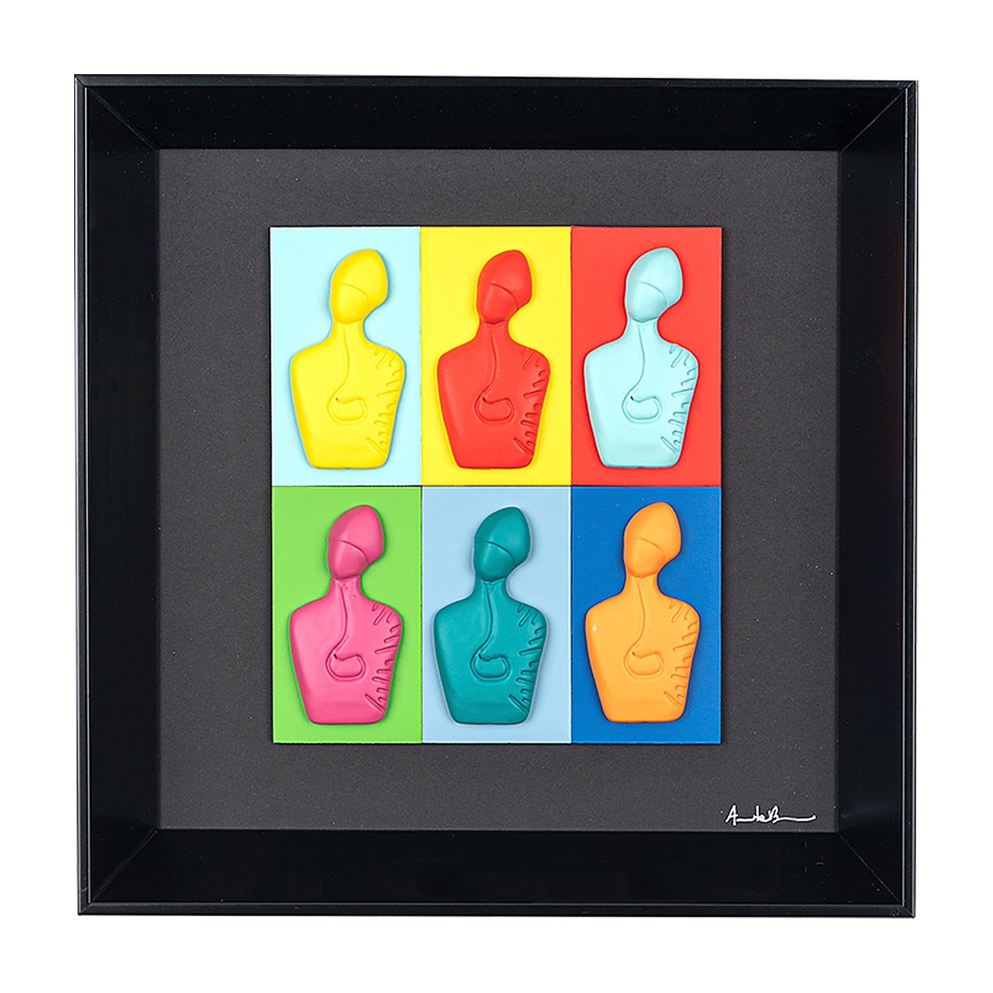 Il nuovo San Gennaro - scultura in resina su cartoncini colorati in quadro fondo nero (vers. 30x30)
