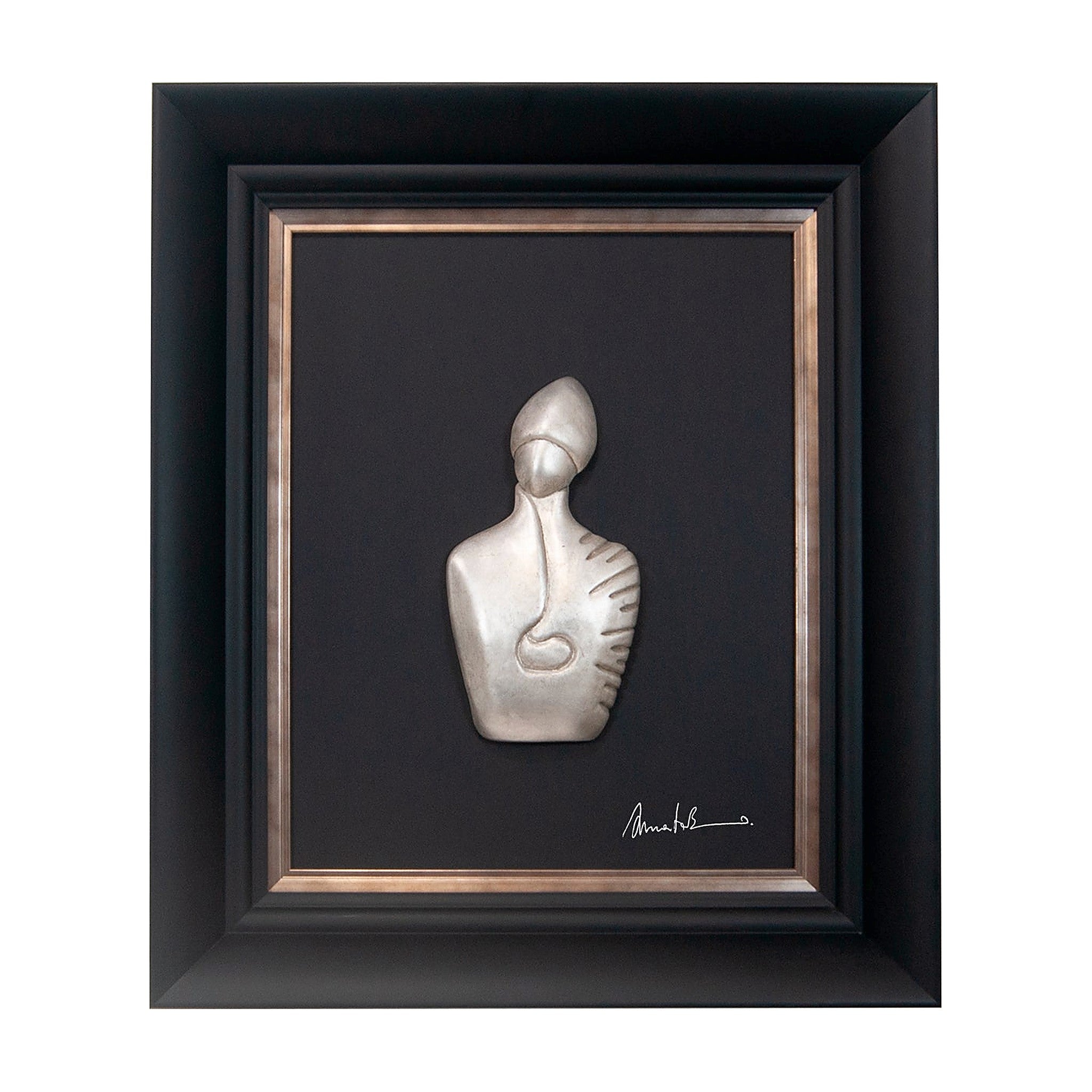 Il nuovo San Gennaro - scultura in resina foglia argento su quadro fondo nero filo argento