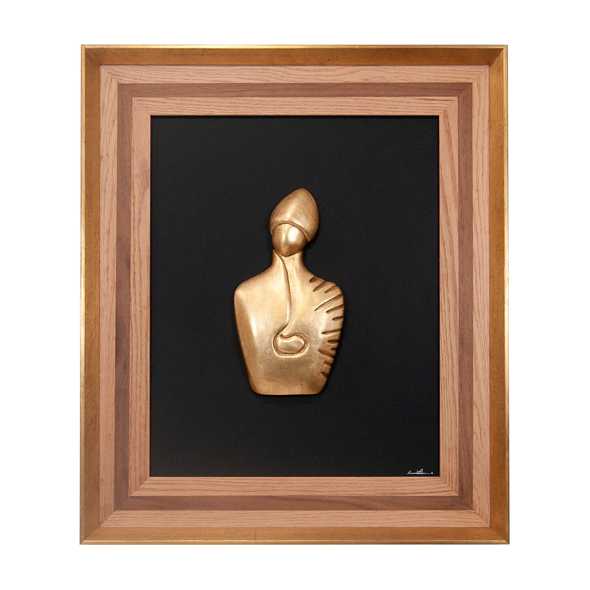 Il nuovo San Gennaro - scultura in resina foglia rame su quadro fondo nero in cornice oro/grezza