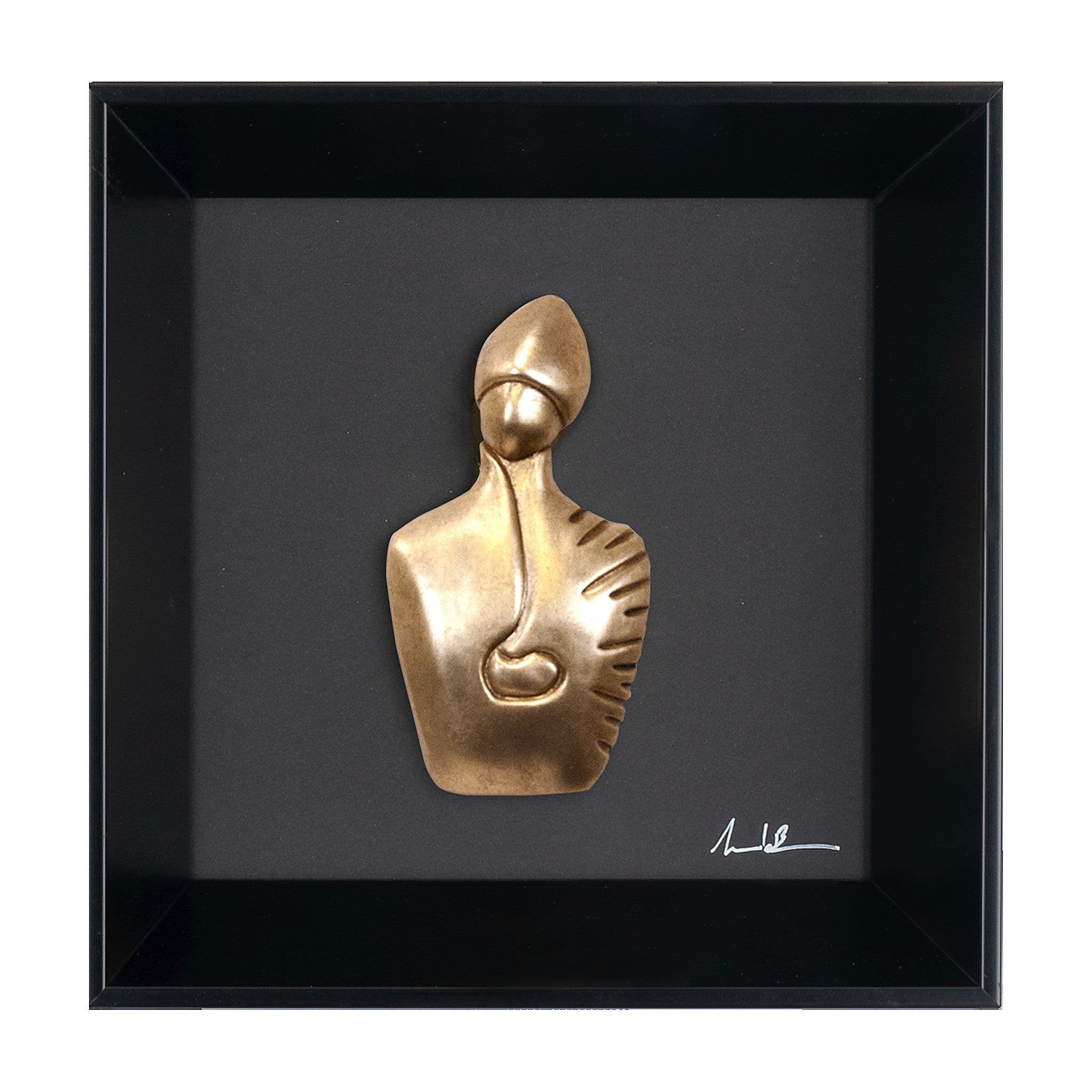 Il nuovo San Gennaro - scultura in resina foglia su quadro fondo nero (vers. 19x19)