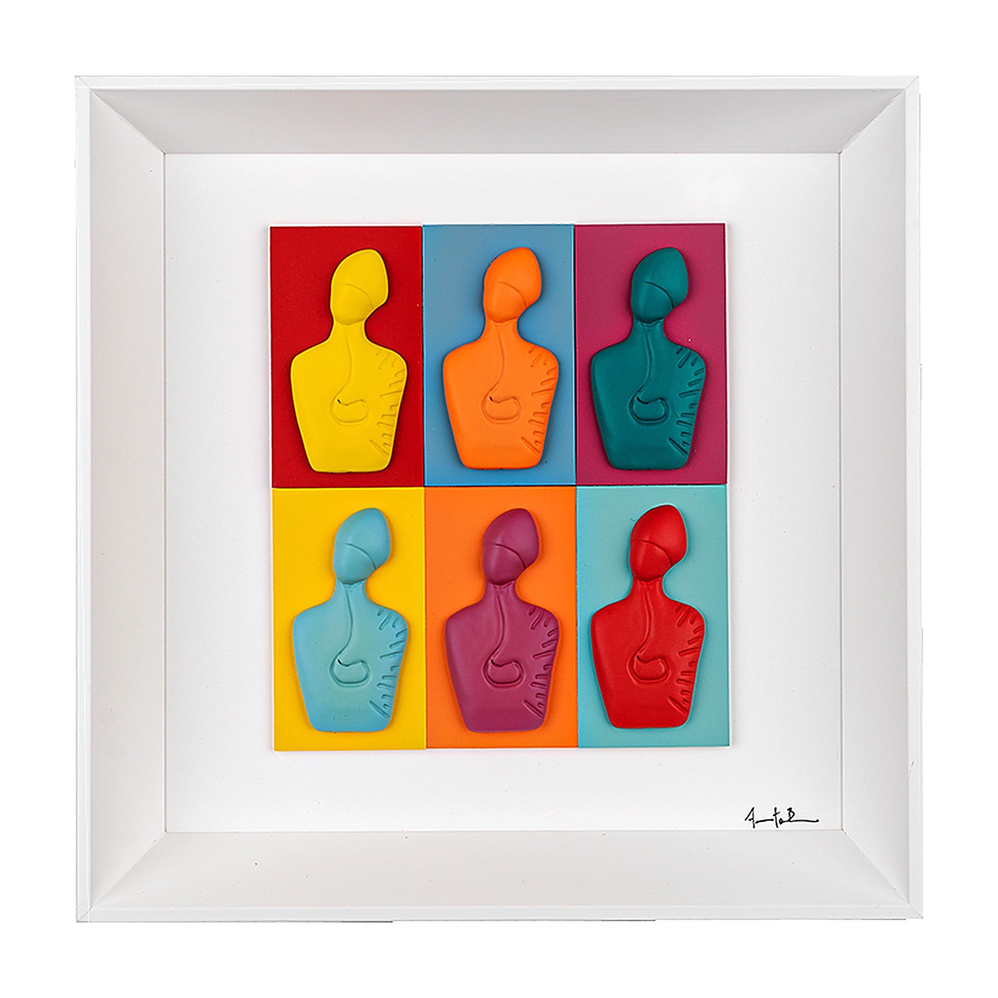 The new San Gennaro - resin sculptures on colored cards in a white background framework (30x30 version)