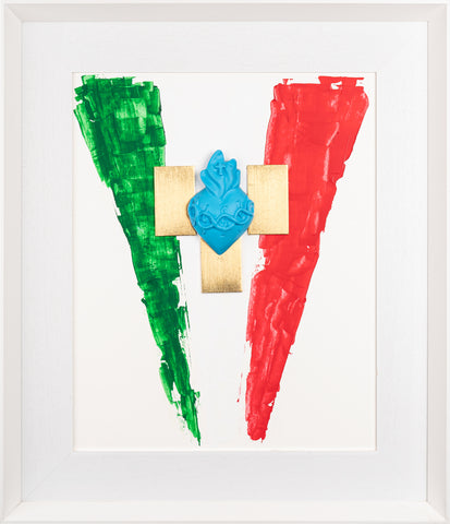 L'atu Core - colored resin sculpture on painting with handcrafted wooden frame (30x30 vers.)