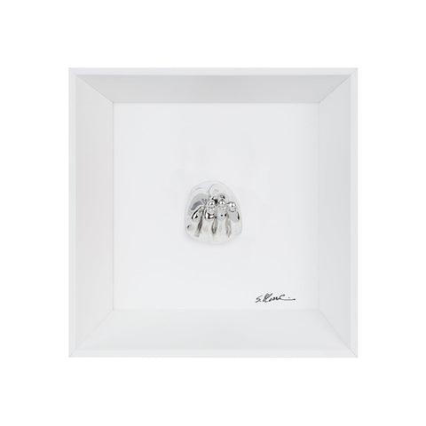 But what's wrong? - the language of the hands with a sculpture in chromed resin and a white background painting with an Italian handcrafted frame