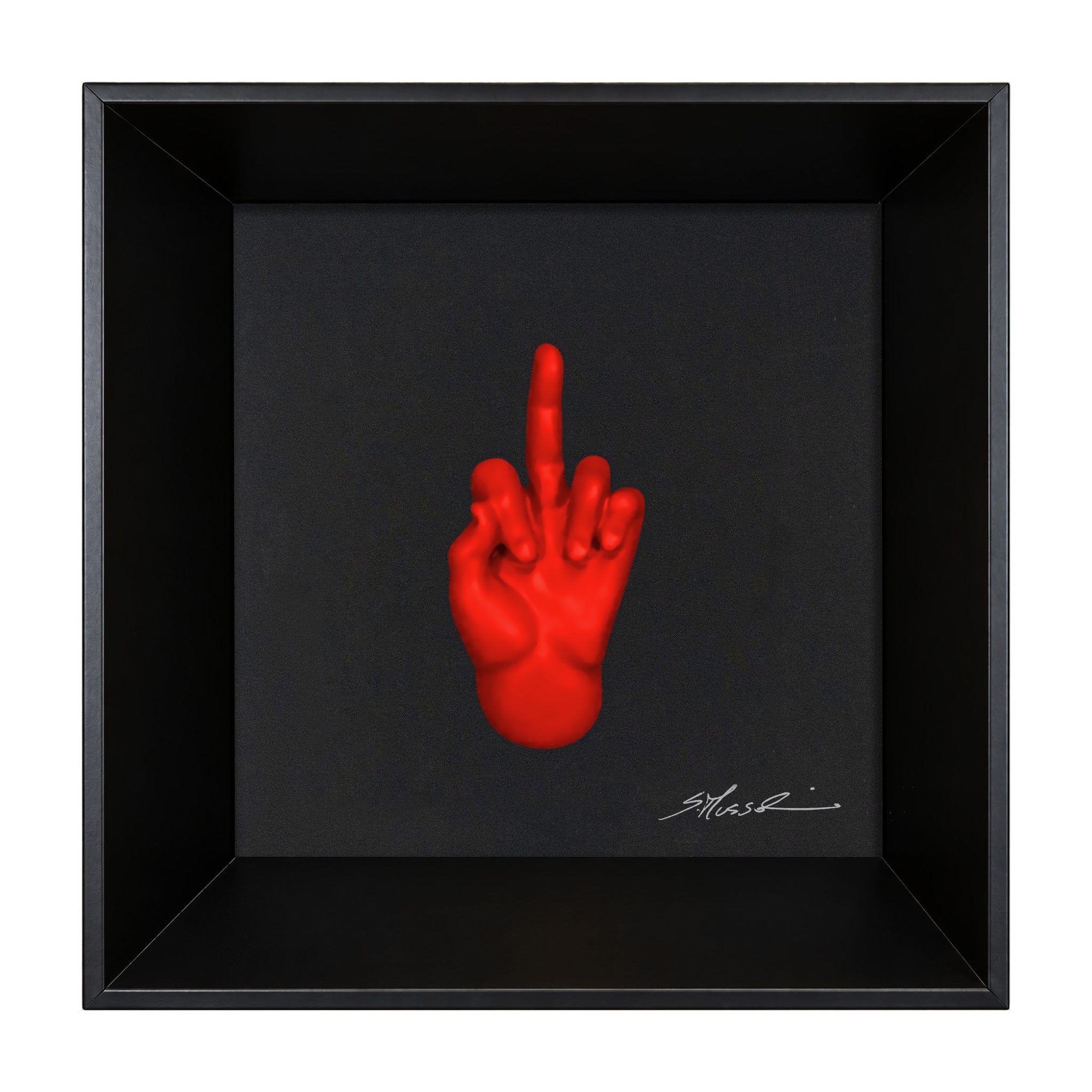 Ma Vafancul - il linguaggio delle mani con scultura in resina su quadro fondo nero con cornice artigianale italiana