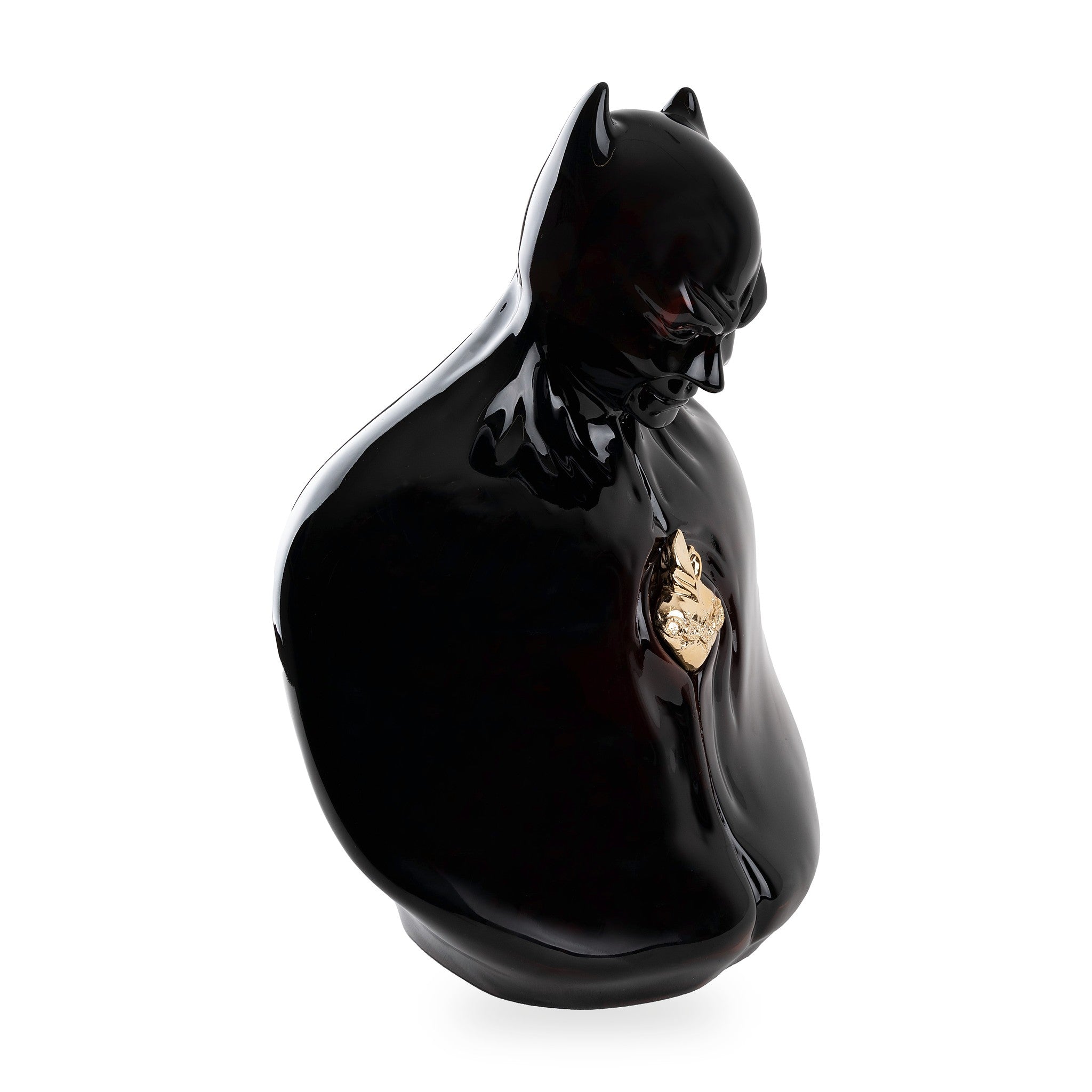 Man in black - scultura in resina trasparente nero con cuore in resina cromata oro (vers.40x25 cm)