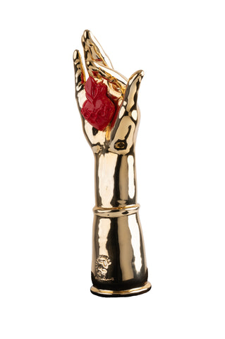 PGR Per Grazia Ricevuta - scultura in resina cromata dell'ex voto con cuore in resina colorata