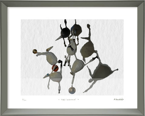 Saltimbanchi - grafica con tiritatura limitata in cornice artigianale italiana grigia