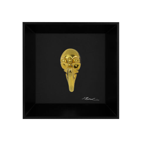 Pullecenella - the mask of Naples with sculpture in chromed resin on a black background frame with an Italian handcrafted frame