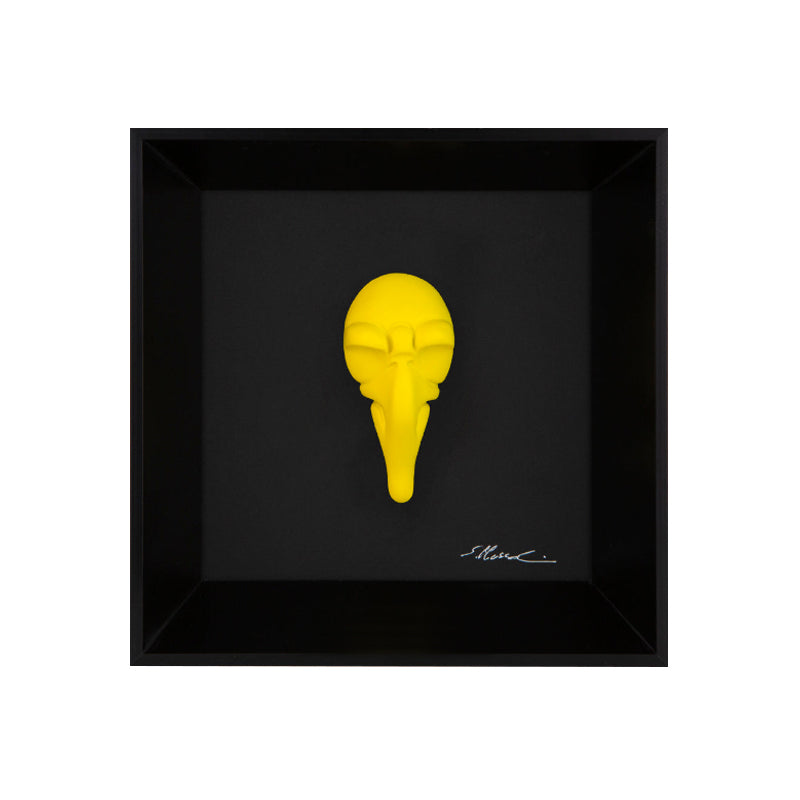 Pullecenella - the mask of Naples with resin sculpture on a black background frame with an Italian handcrafted frame
