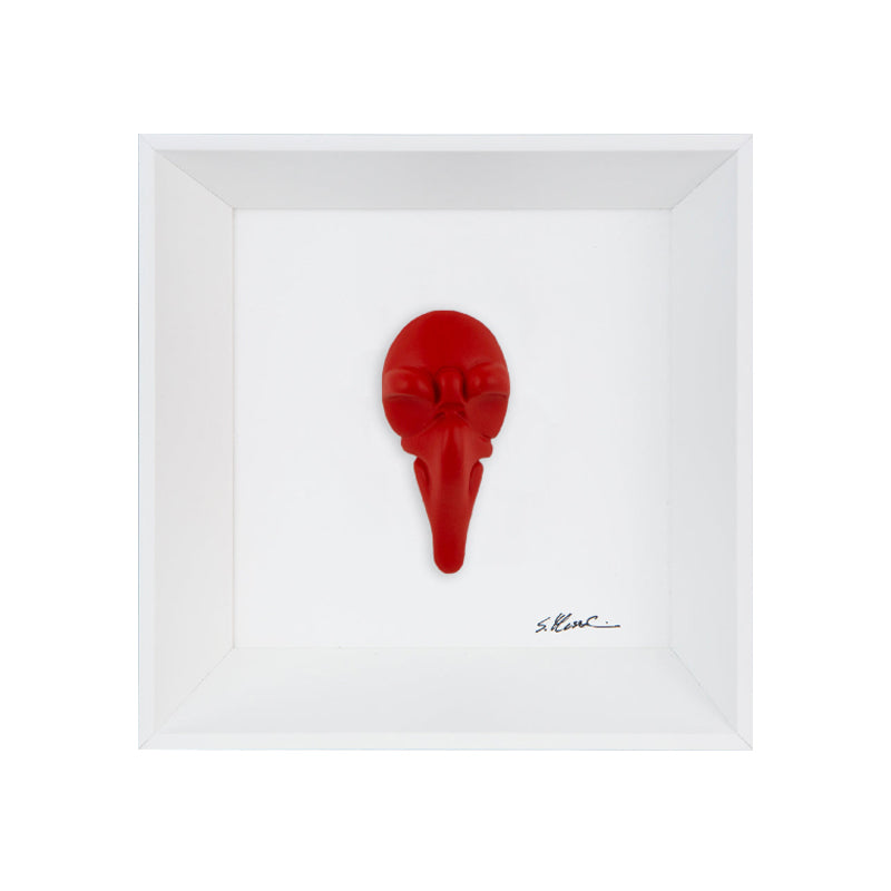 Pullecenella - The mask of Naples with resin sculpture on a white background with an Italian handcrafted frame