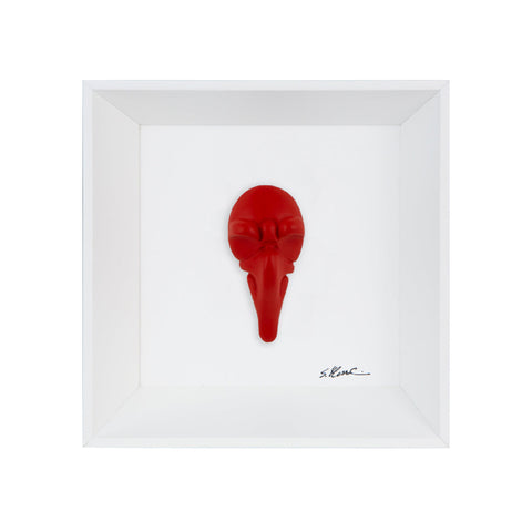 Pullecenella - The mask of Naples with resin sculpture on a white background with an Italian handcrafted frame