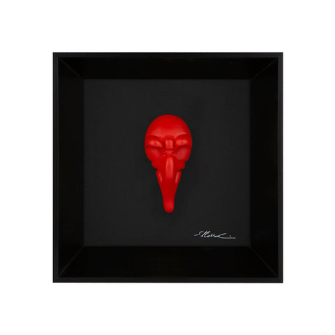 Pullecenella - the mask of Naples with resin sculpture on a black background frame with an Italian handcrafted frame