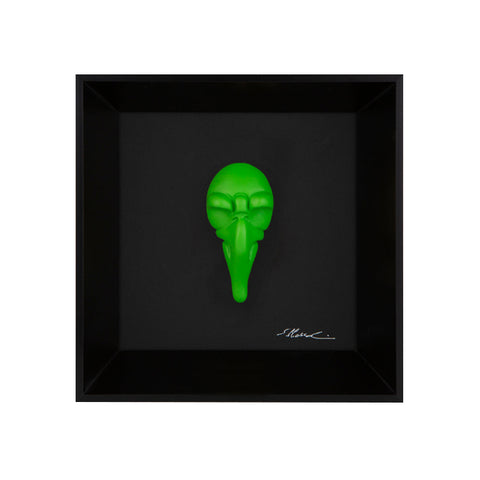 Pullecenella - the mask of Naples with resin sculpture on a black background frame with an Italian handcrafted frame