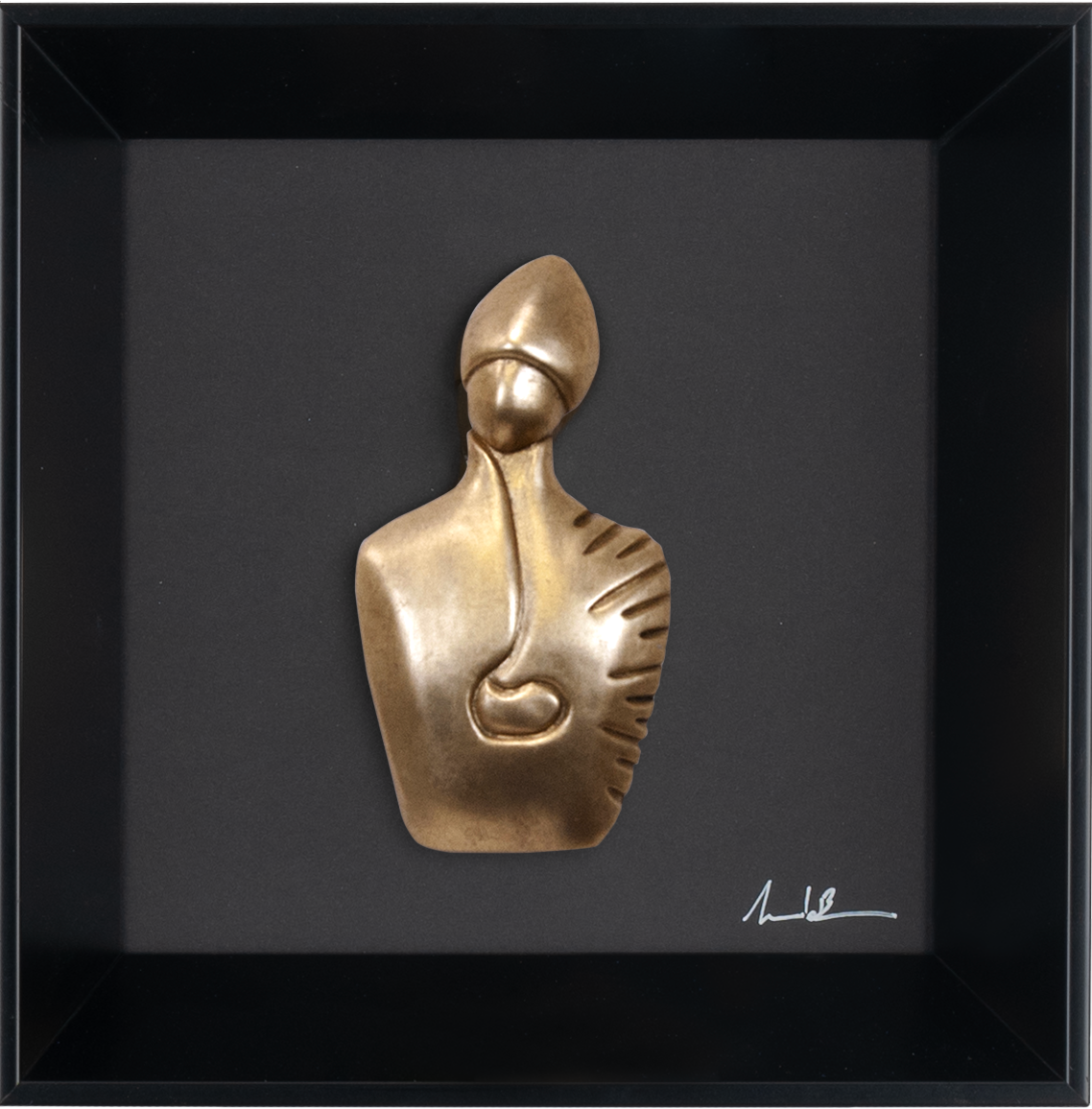 Il nuovo San Gennaro - scultura in resina foglia su quadro fondo nero (vers. 19x19)
