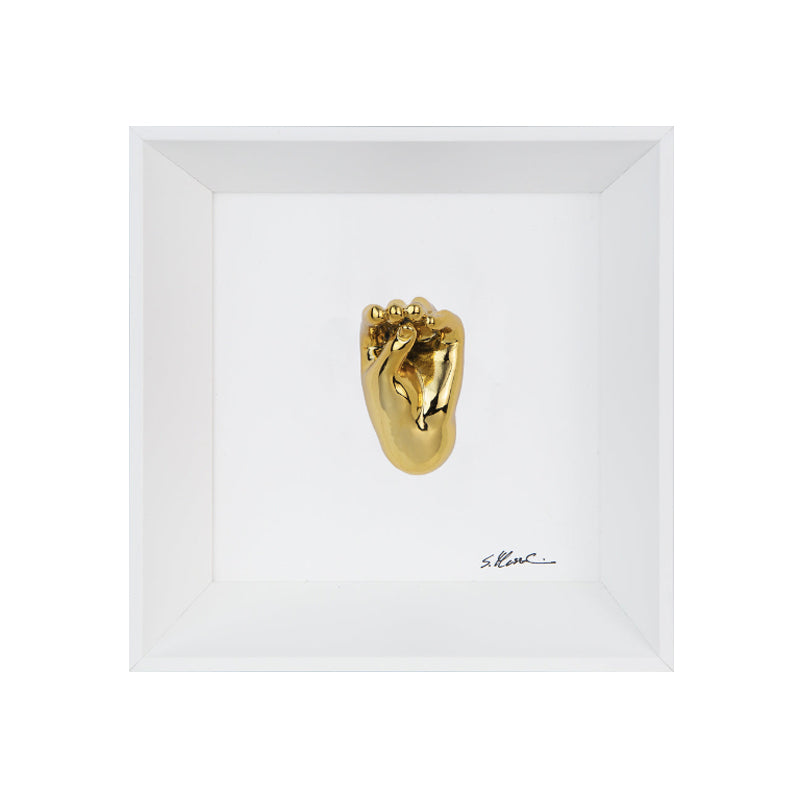 Parl parl e poi nun fai nient - il linguaggio delle mani con scultura in resina cromata su quadro fondo bianco con cornice artigianale italiana