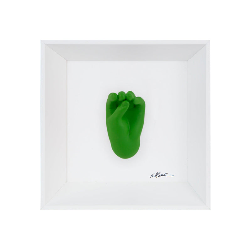 Speak, speak and then don't do anything - the language of the hands with resin sculpture on a white background painting with an Italian handcrafted frame