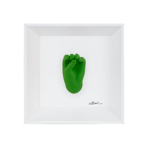 Speak, speak and then don't do anything - the language of the hands with resin sculpture on a white background painting with an Italian handcrafted frame