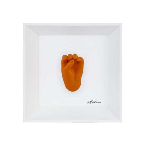 Speak, speak and then don't do anything - the language of the hands with resin sculpture on a white background painting with an Italian handcrafted frame