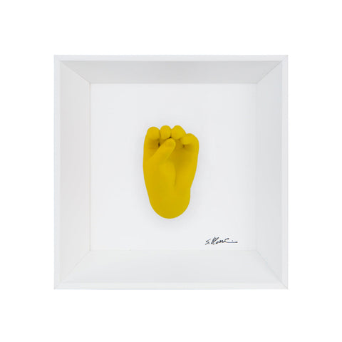 Speak, speak and then don't do anything - the language of the hands with resin sculpture on a white background painting with an Italian handcrafted frame