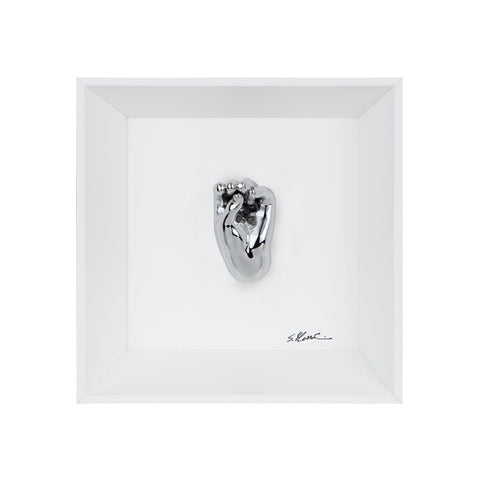 Speak, speak and then don't do anything - the language of the hands with chromed resin sculpture on a white background painting with an Italian handcrafted frame