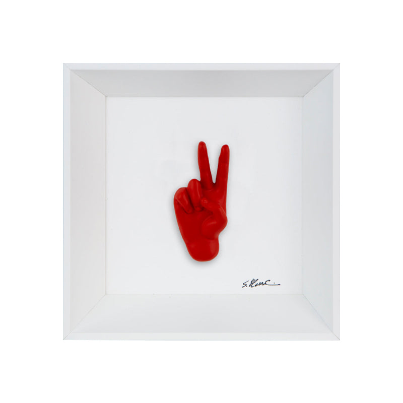 Prufessó, posso andare in bagno? - il linguaggio delle mani con scultura in resina colorata su quadro fondo bianco con cornice artigianale italiana