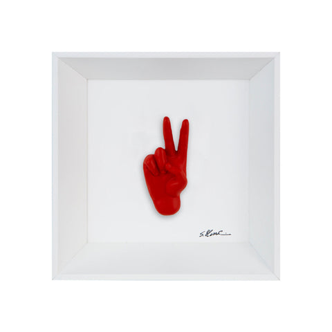 Prufessó, can I go to the bathroom? - the language of the hands with sculpture in colored resin on a white background painting with an Italian handcrafted frame