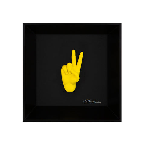 Prufessó, can I go to the bathroom? - the language of the hands with sculpture in colored resin on a black background painting with an Italian handcrafted frame