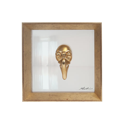 Pullecenella masks - sculptures in colored and chromed resin on colored cardboard and black background frame with Italian handcrafted frame