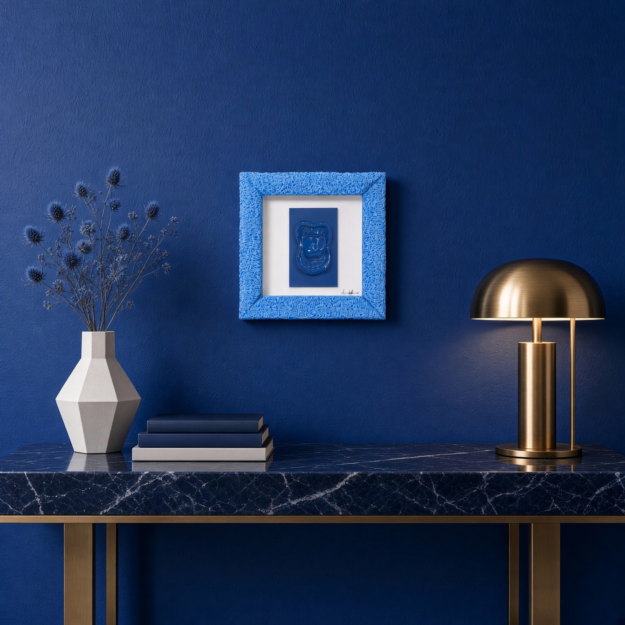 Quadro Bocche 'A Paura Monocrome Blu 19x19