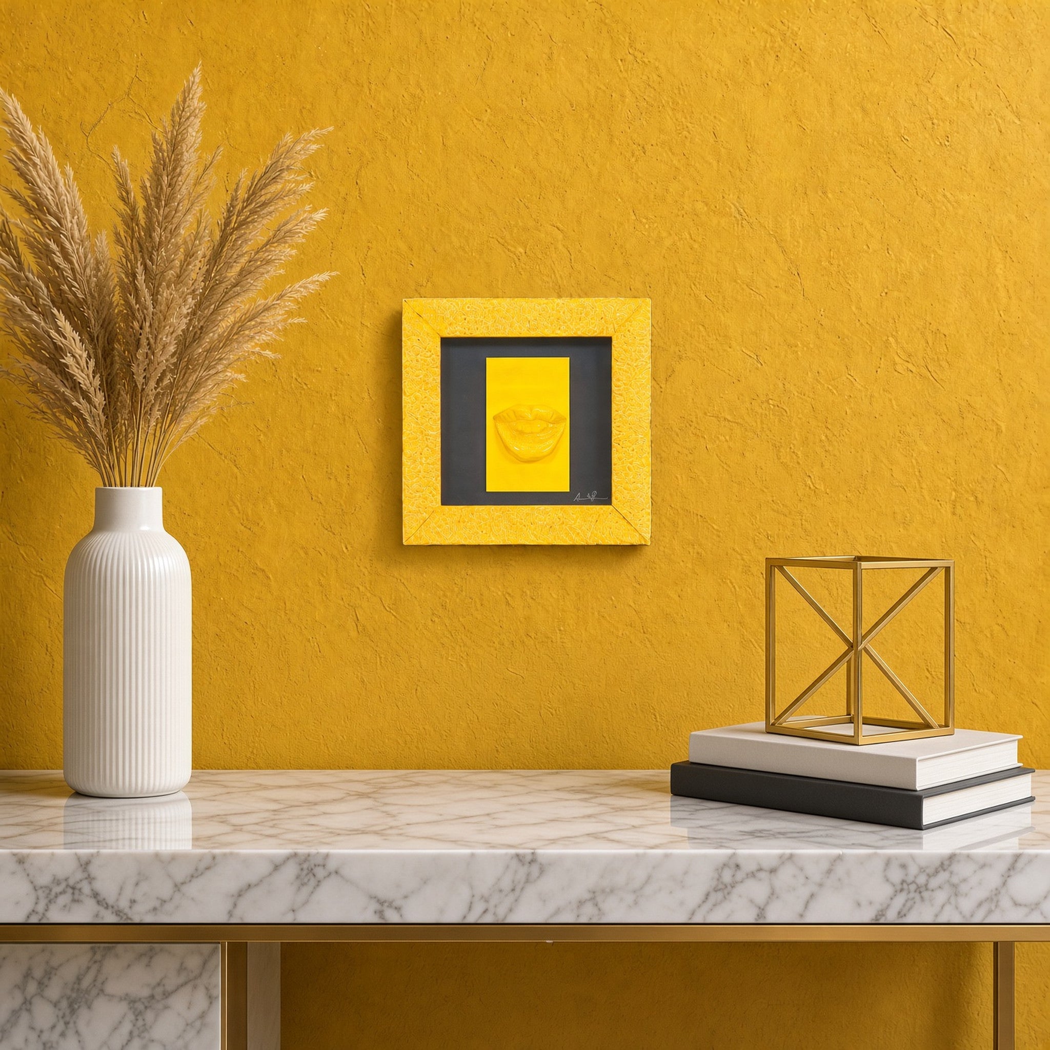 Quadro Bocche 'A Resata Monocrome Giallo 19x19
