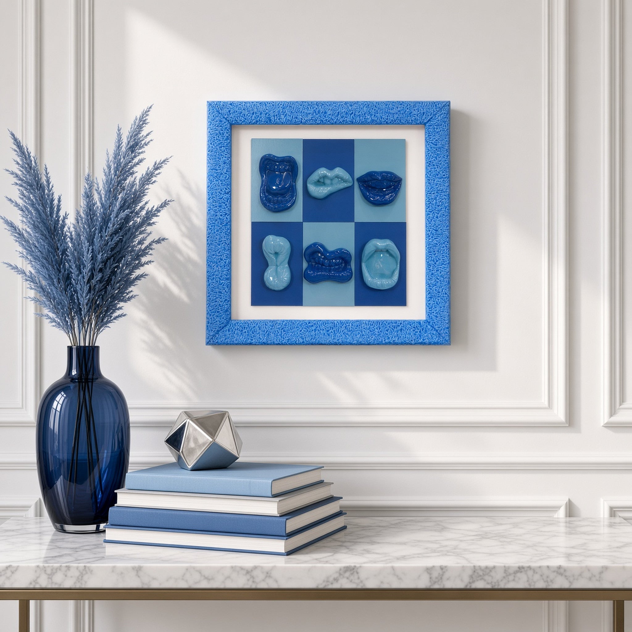 Quadro Bocche Monocrome Blu e Azzurro 30x30