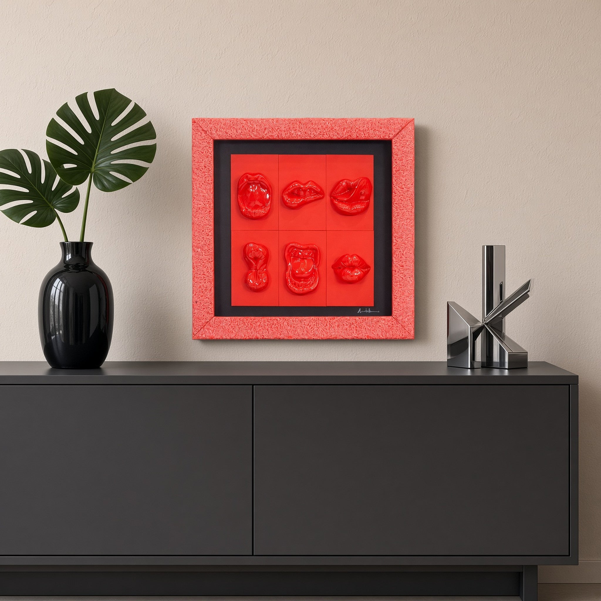 Quadro Bocche Monocrome Rosso 30x30