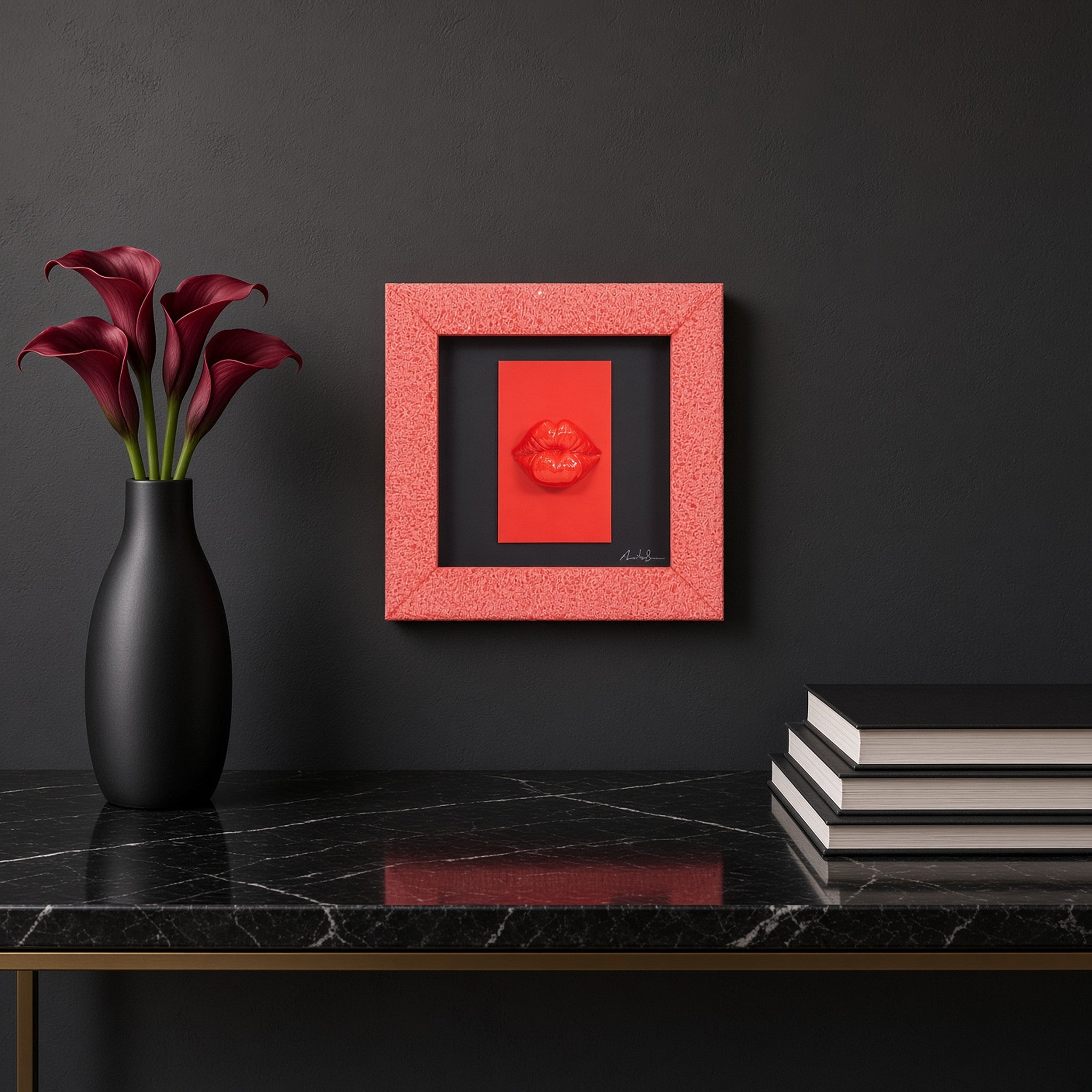 Quadro Bocche 'O Bacio Monocrome Rosso 19x19