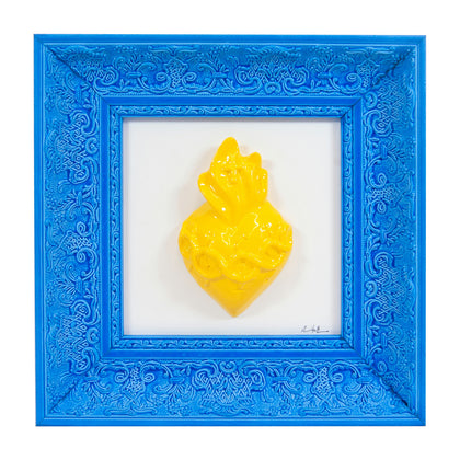 Quadro L'atu Core Multicolor Cuore Giallo Cornice Blu Chiaro 30x30