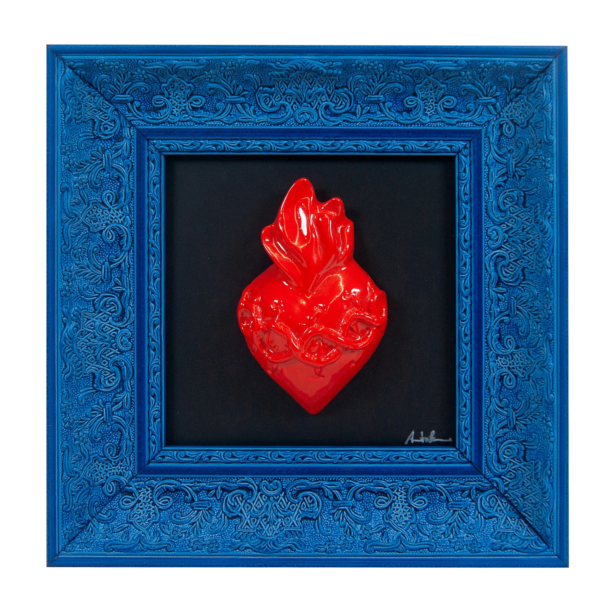 Quadro L'atu Core Multicolor Cuore Rosso Cornice Blu Scuro 30x30
