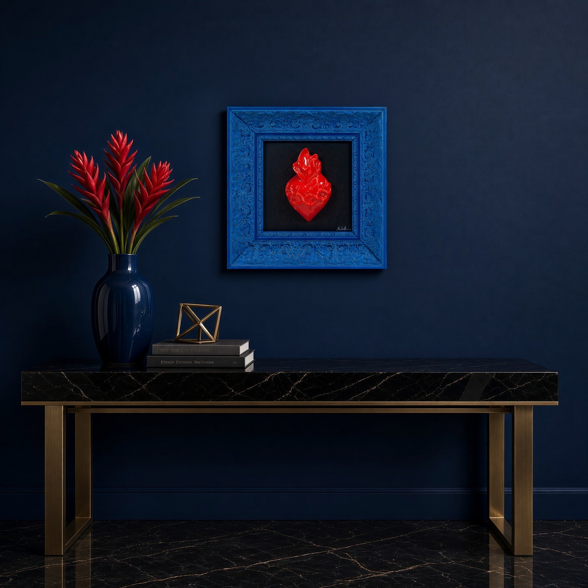 Quadro L'atu Core Multicolor Cuore Rosso Cornice Blu Scuro 30x30