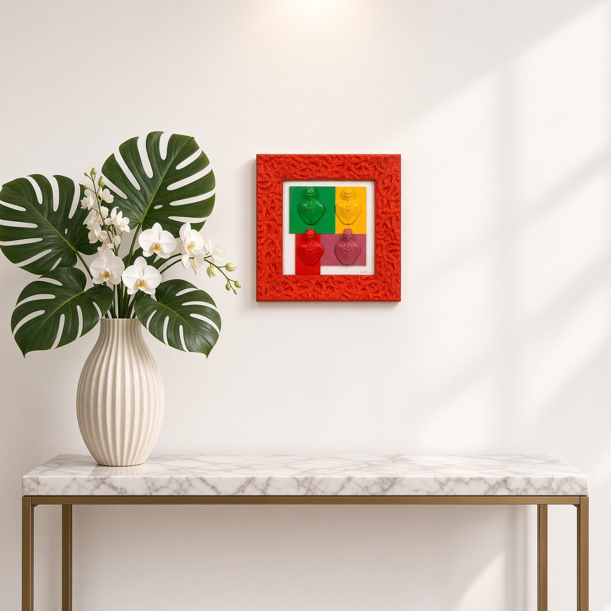 Quadro Man in Black Multicolor Cornice Arancione 35,5x35,5
