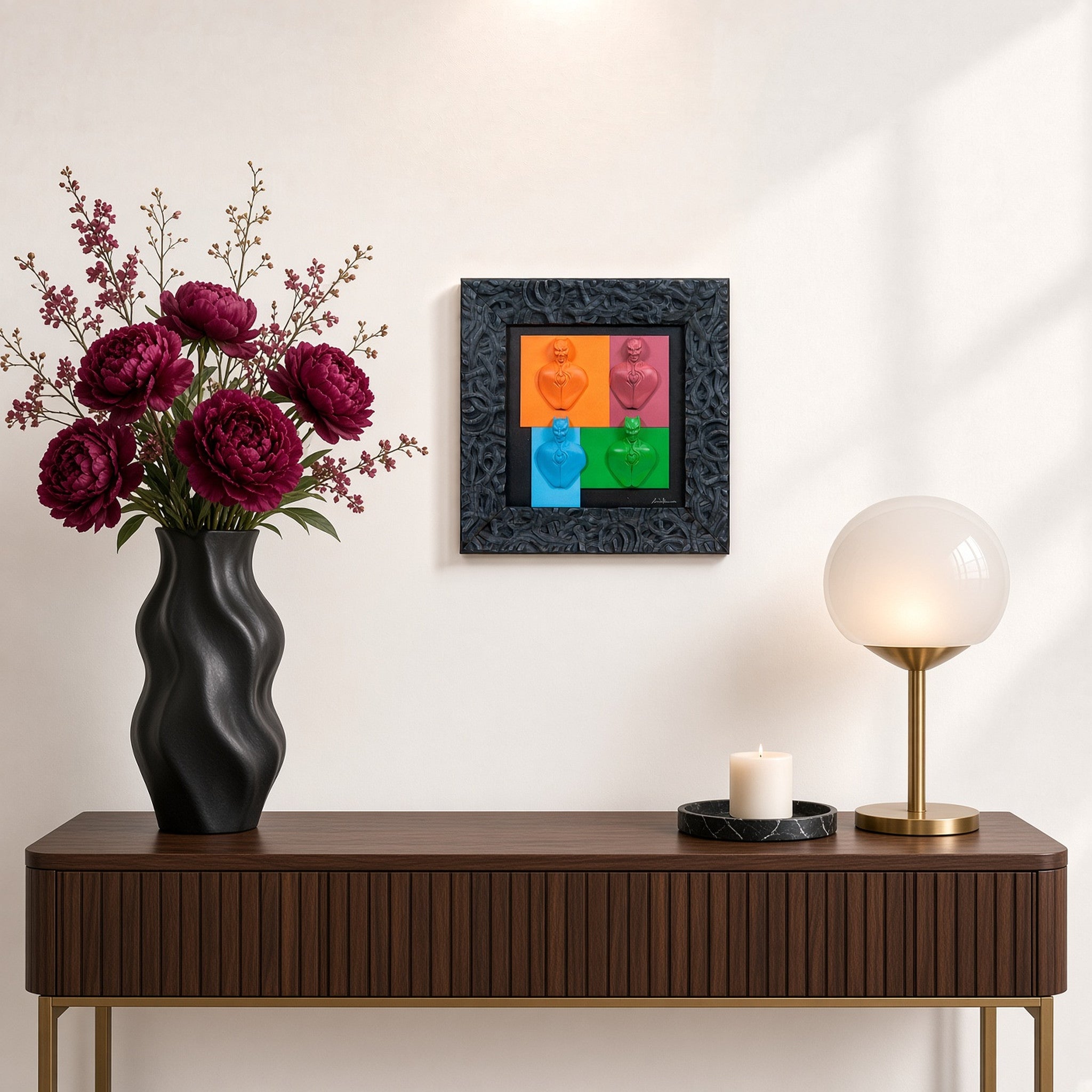 Quadro Man in Black Multicolor Cornice Nera 35,5x35,5