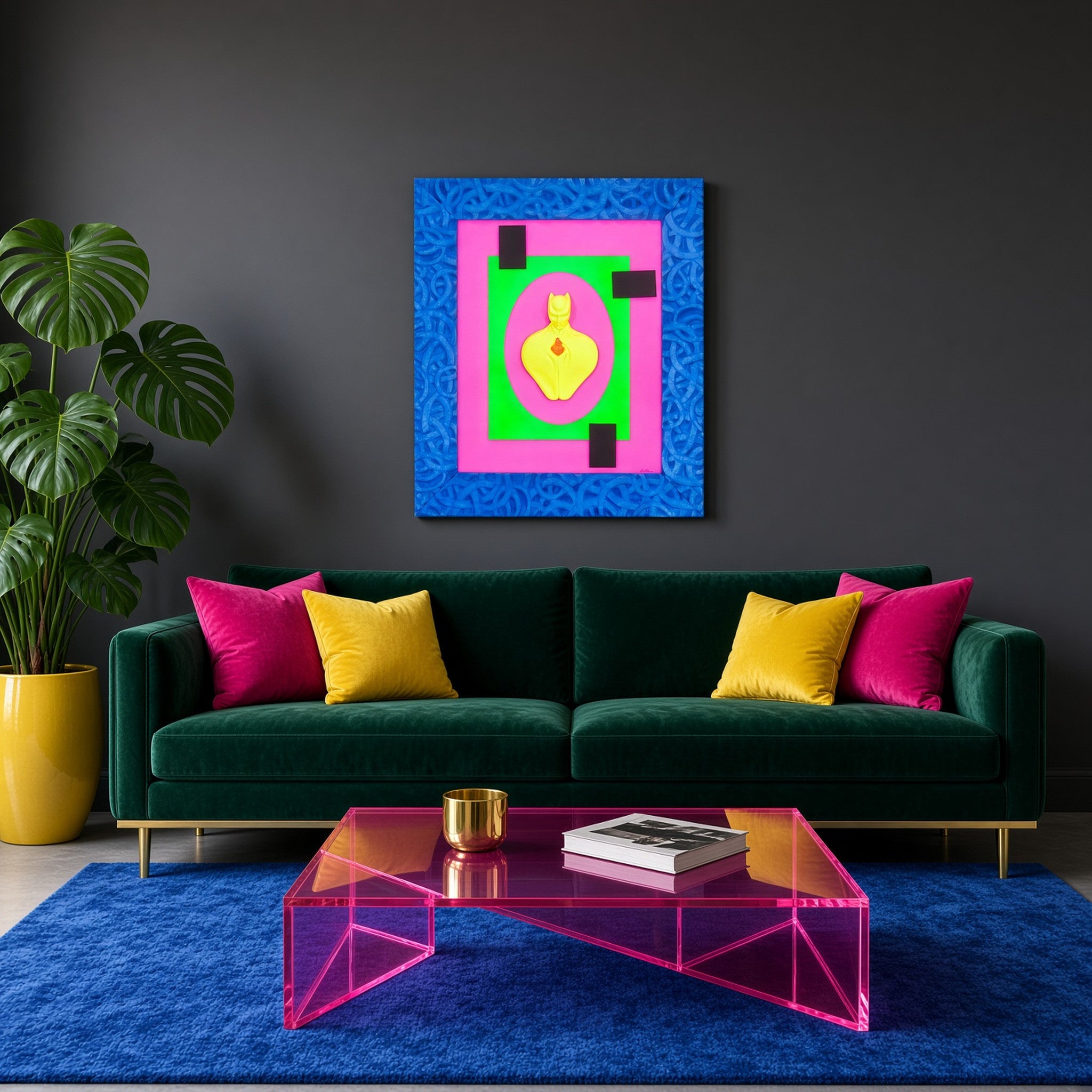Quadro Man in Black Multicolor Special Fluo Cornice Azzurra 69x80