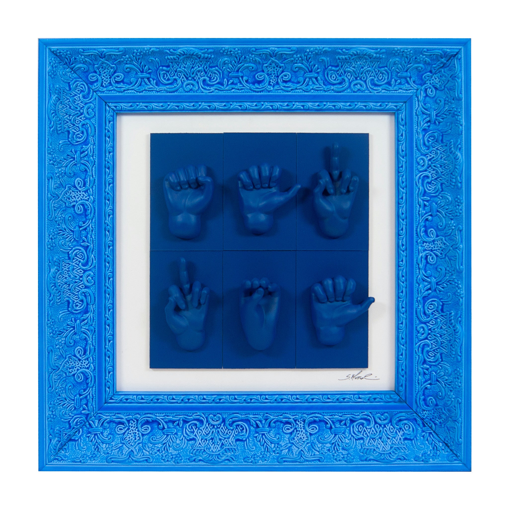 Quadro Mani Monocrome Blu 38x38