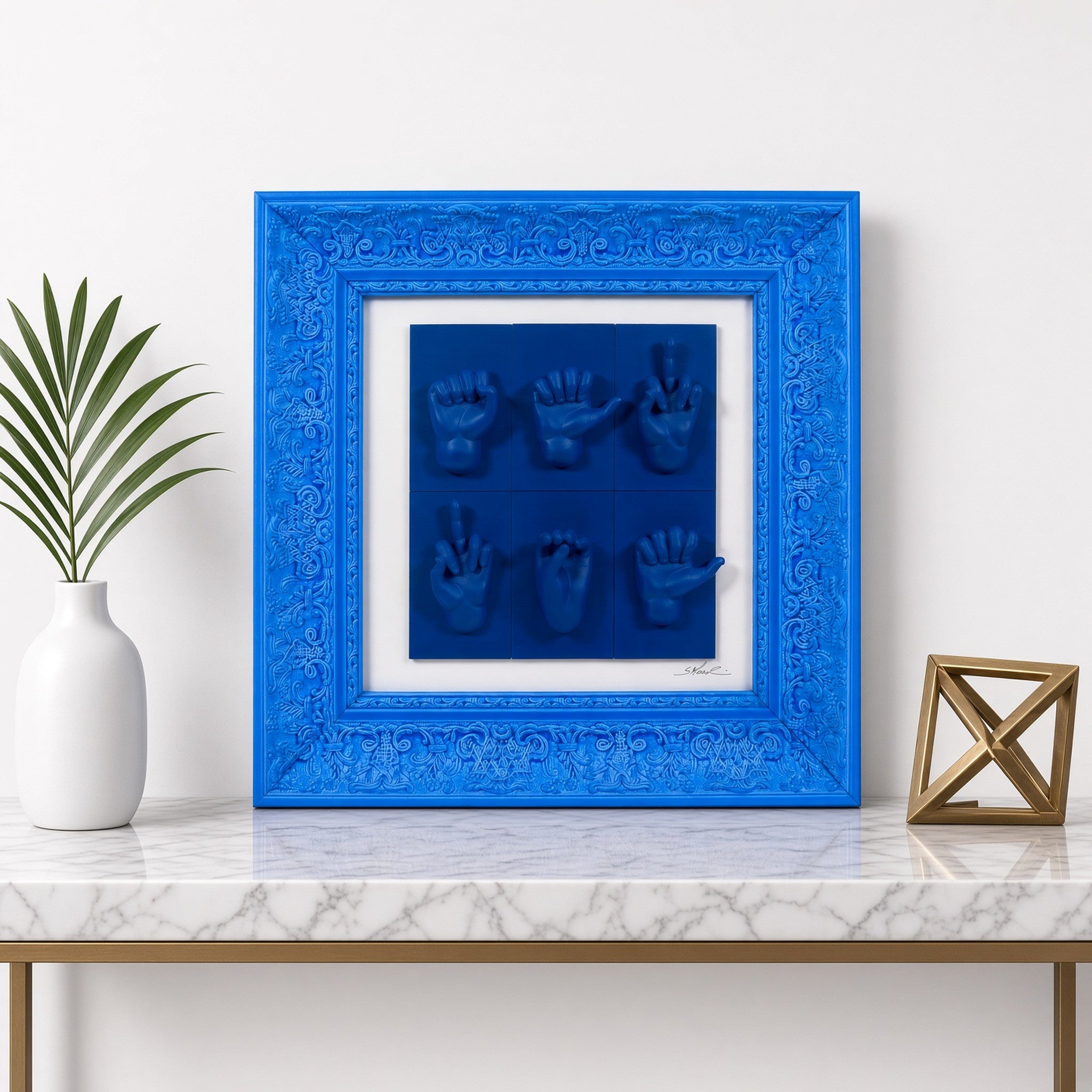 Quadro Mani Monocrome Blu 38x38