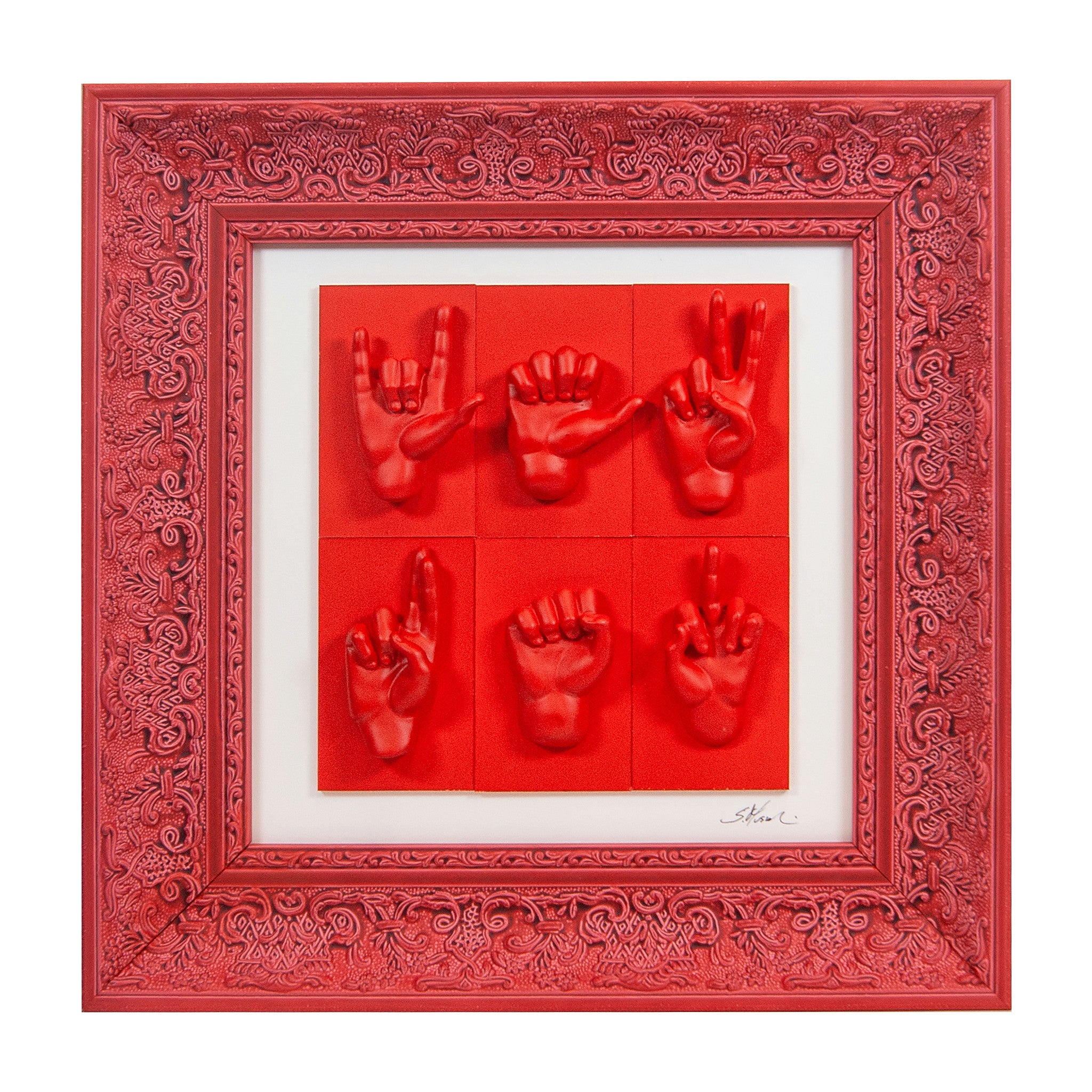 Quadro Mani Monocrome Rosso 38x38