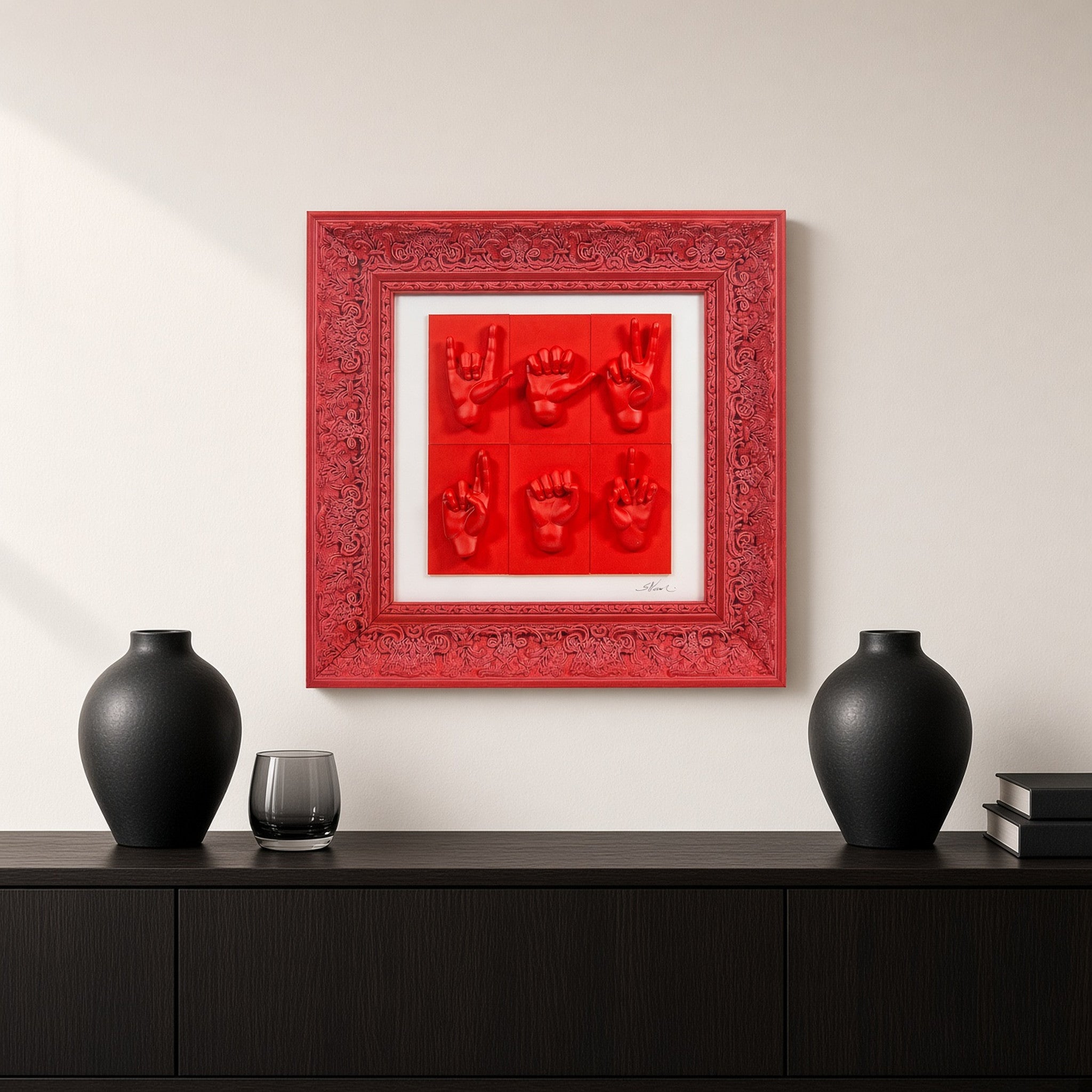 Quadro Mani Monocrome Rosso 38x38
