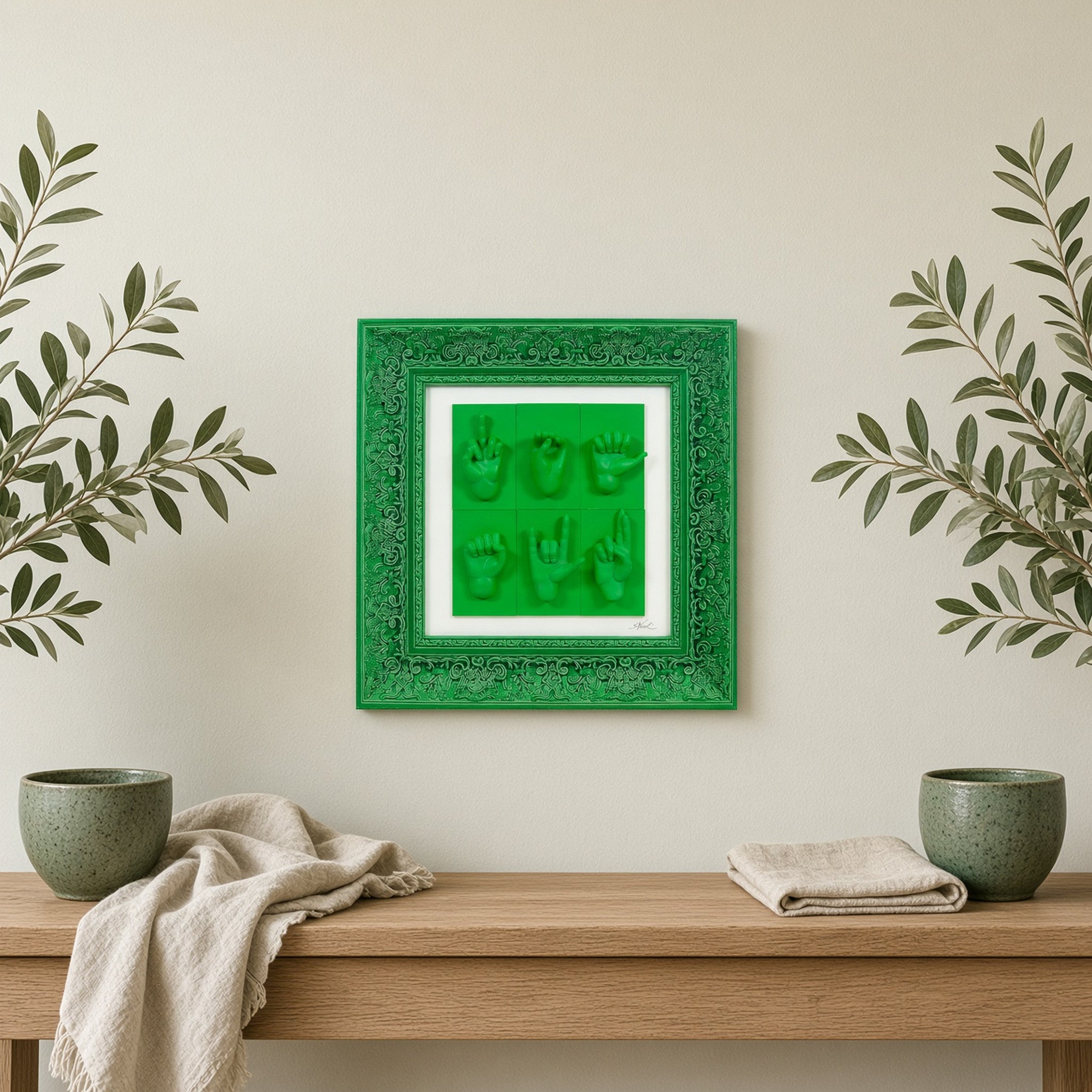 Quadro Mani Monocrome Verde 38x38
