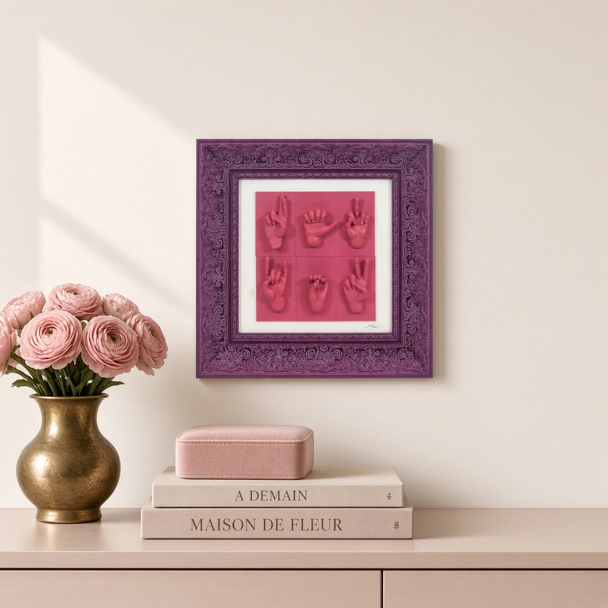 Quadro Mani Monocrome Viola 38x38
