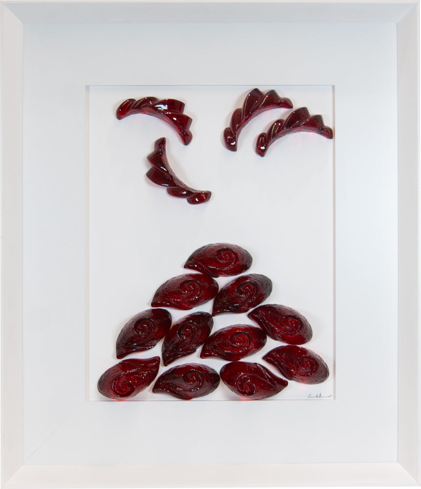 Napul è mille culur, Vesuvio Terra mia - quadro con sculture in resina trasparente rossa con  cornice artigianale italiana