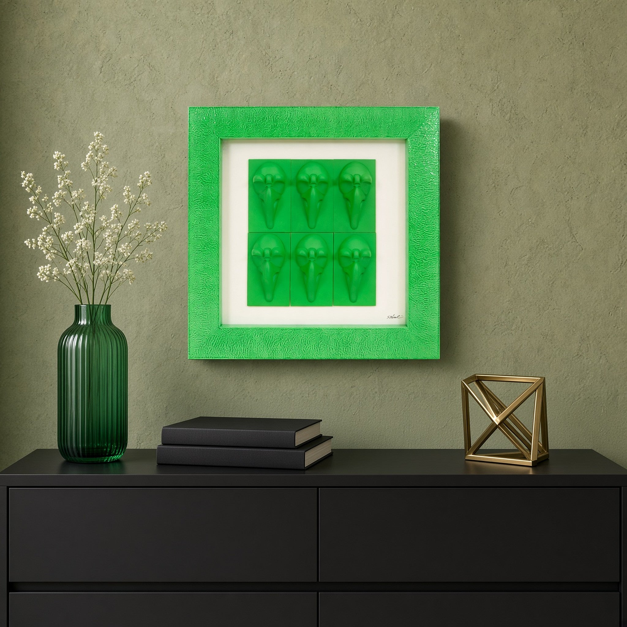 Quadro Pulcinella Monocrome Verde 32,5x32,5