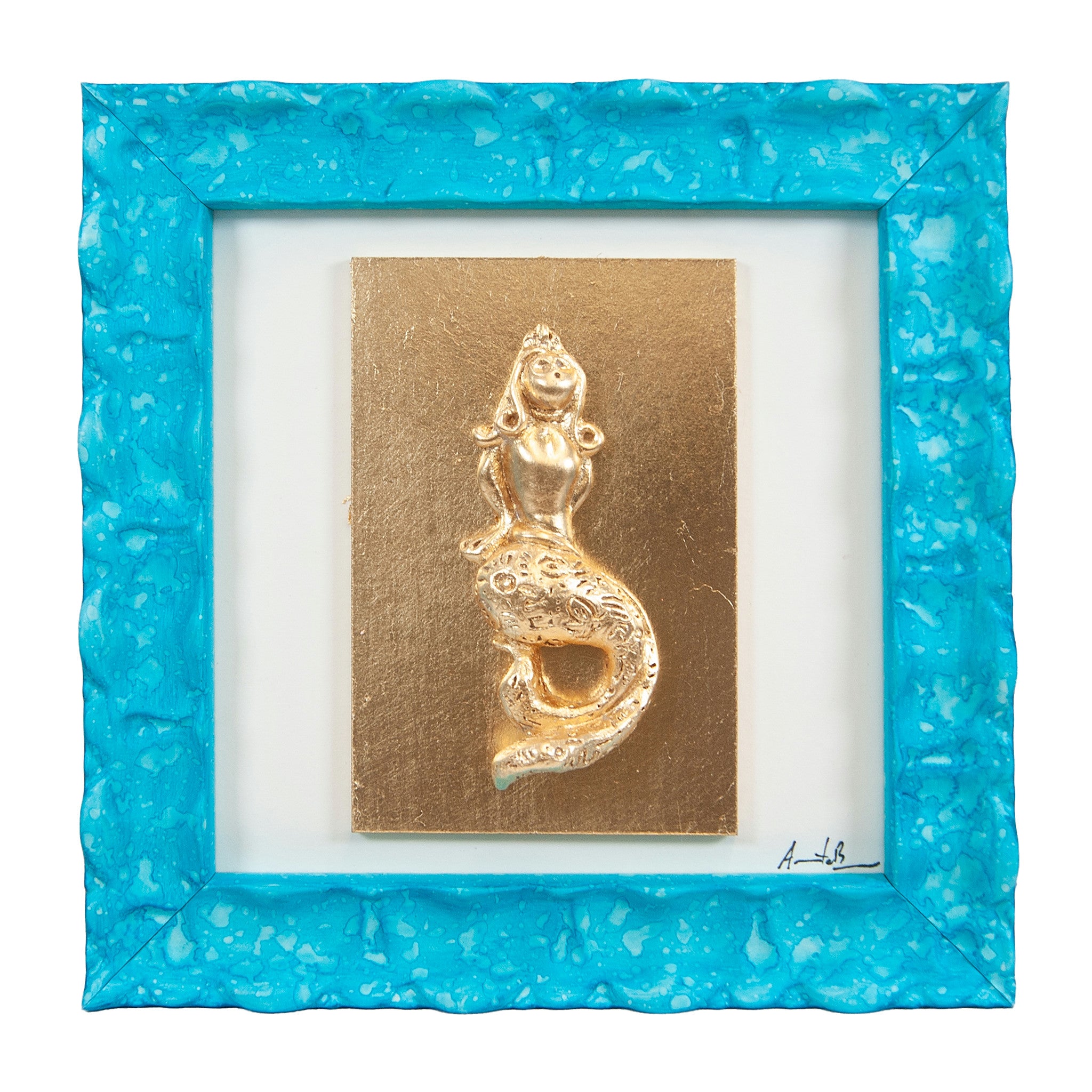 Quadro Sirena Oro Monocrome Azzurro 19x19