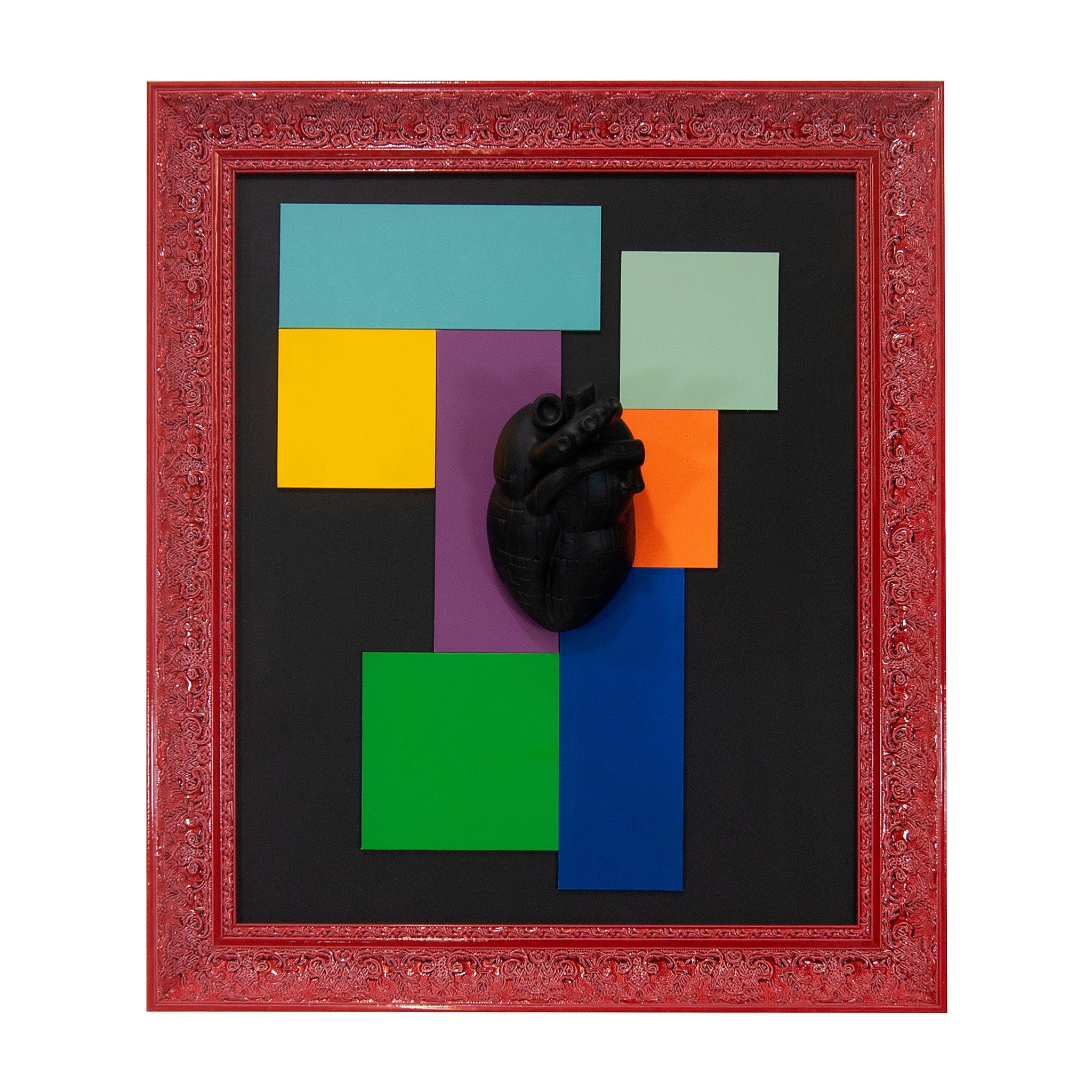 Quadro Staje Cca Multicolor Cuore Nero Cornice Rossa 60x70