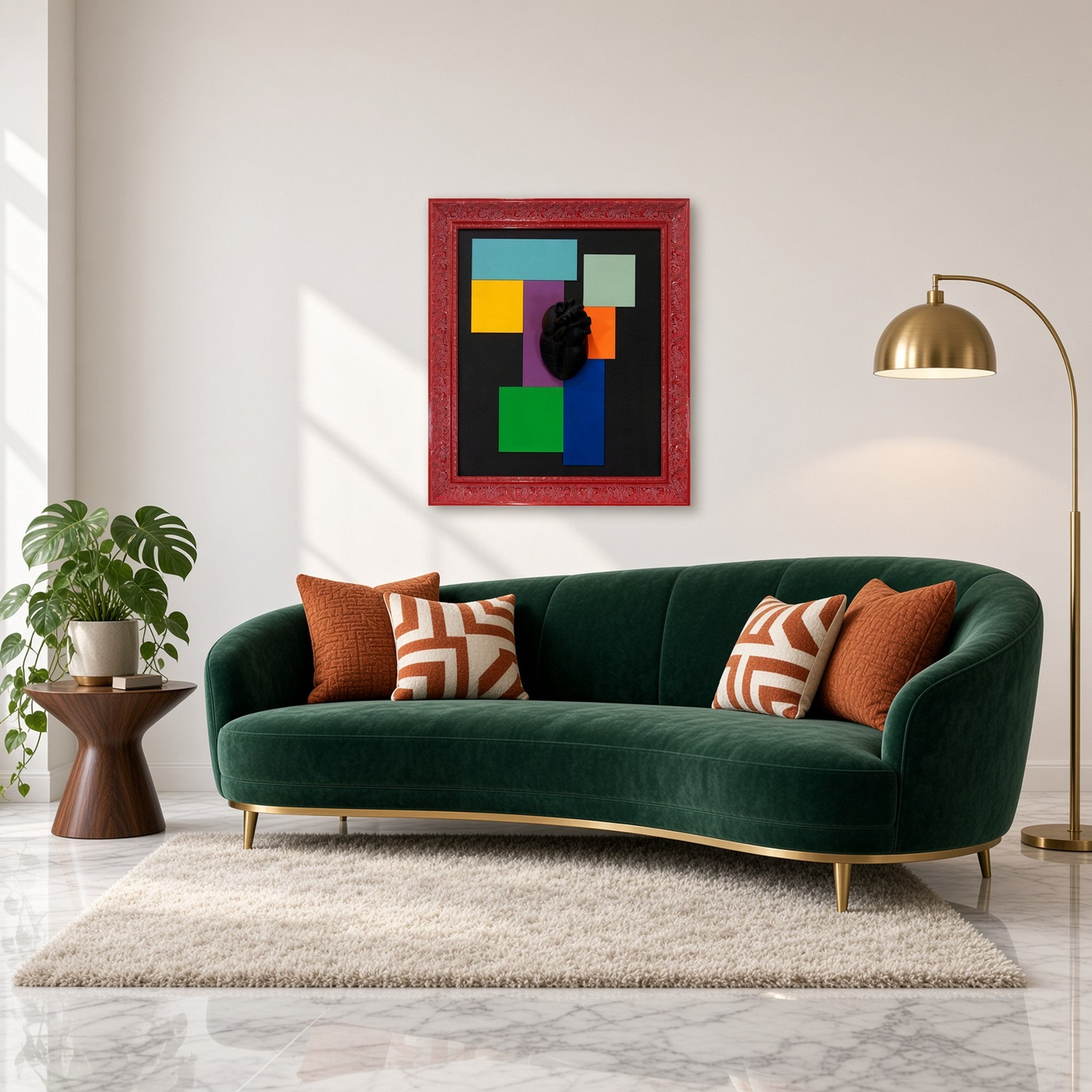 Quadro Staje Cca Multicolor Cuore Nero Cornice Rossa 60x70